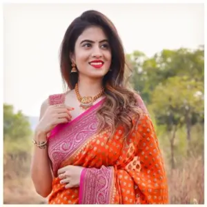 Women's Soft Litchi Silk Jacquard Work Saree With Unstitched Blouse 5.5Mtr (Orange)