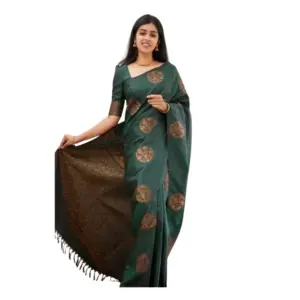 Women's Soft Litchi Silk Jacquard Work Saree With Unstitched Blouse 5.5Mtr (Green)