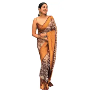 Women's Soft Litchi Silk Jacquard Work Saree With Unstitched Blouse 5.5Mtr (Brown)