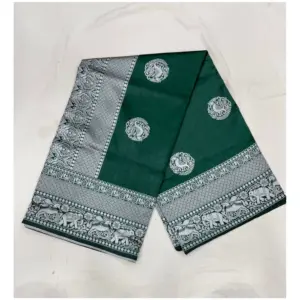 Women's Soft Litchi Silk Jacquard Work Saree With Unstitched Blouse 5.5Mtr (Green)