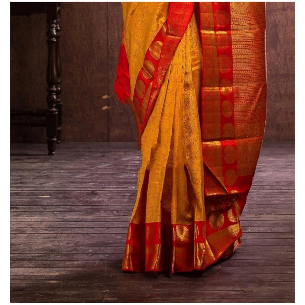 Women's Soft Litchi Silk Jacquard Work Saree With Unstitched Blouse 5.5Mtr (Mustard Yellow) - Image 2