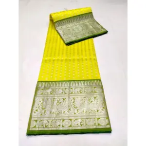 Women's Soft Litchi Silk Jacquard Work Saree With Unstitched Blouse 5.5Mtr (Yellow)