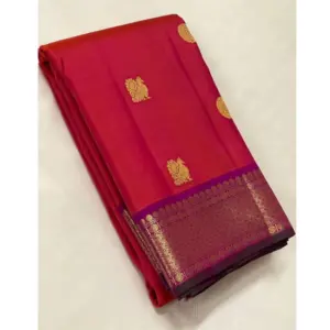 Women's Soft Litchi Silk Jacquard Work Saree With Unstitched Blouse 5.5Mtr (Red)