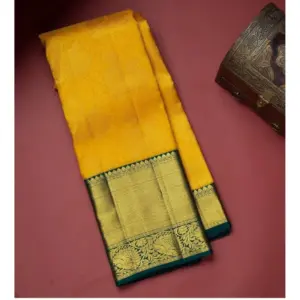 Women's Soft Litchi Silk Jacquard Work Saree With Unstitched Blouse 5.5Mtr (Yellow)