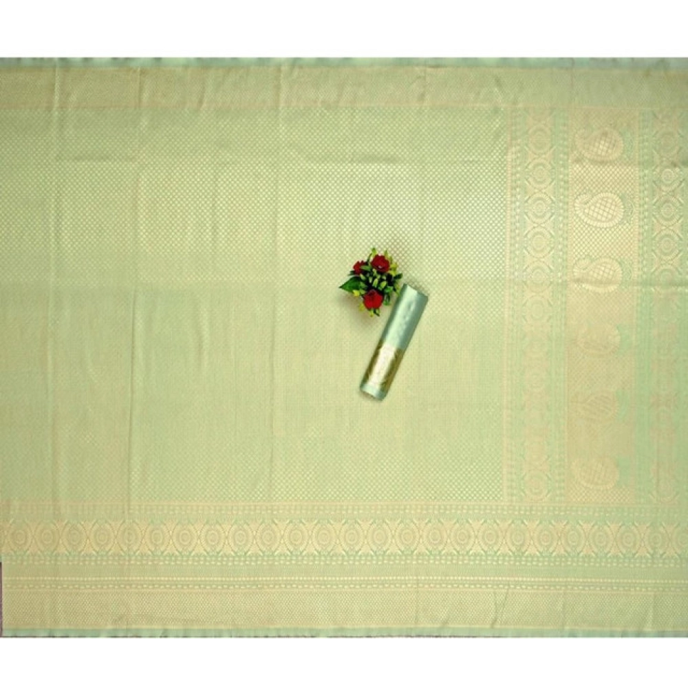 Women's Soft Litchi Silk Jacquard Work Saree With Unstitched Blouse 5.5Mtr (Pista Green) - Image 2