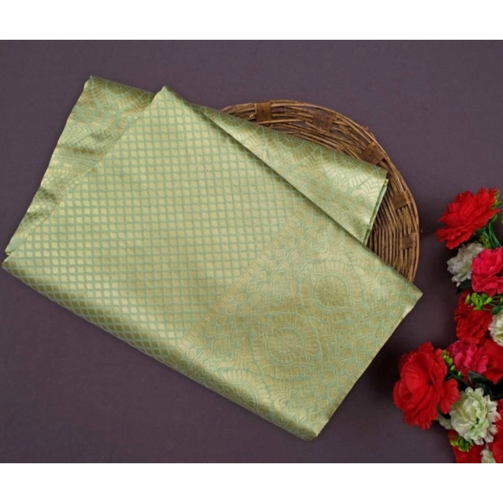 Women's Soft Litchi Silk Jacquard Work Saree With Unstitched Blouse 5.5Mtr (Pista Green) - Image 4