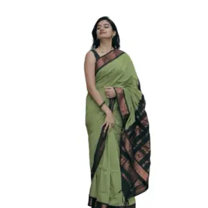 Women's Soft Litchi Silk Jacquard Work Saree With Unstitched Blouse 5.5Mtr (Light Green)
