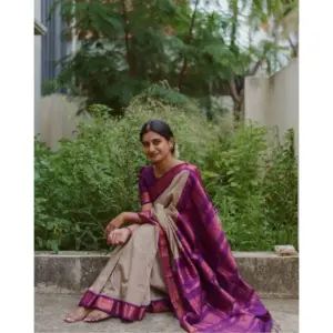 Women's Soft Litchi Silk Jacquard Work Saree With Unstitched Blouse 5.5Mtr (Gray)