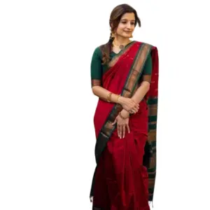 Women's Soft Litchi Silk Jacquard Work Saree With Unstitched Blouse 5.5Mtr (Red)