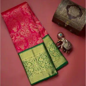 Women's Soft Litchi Silk Jacquard Work Saree With Unstitched Blouse 5.5Mtr (Red)