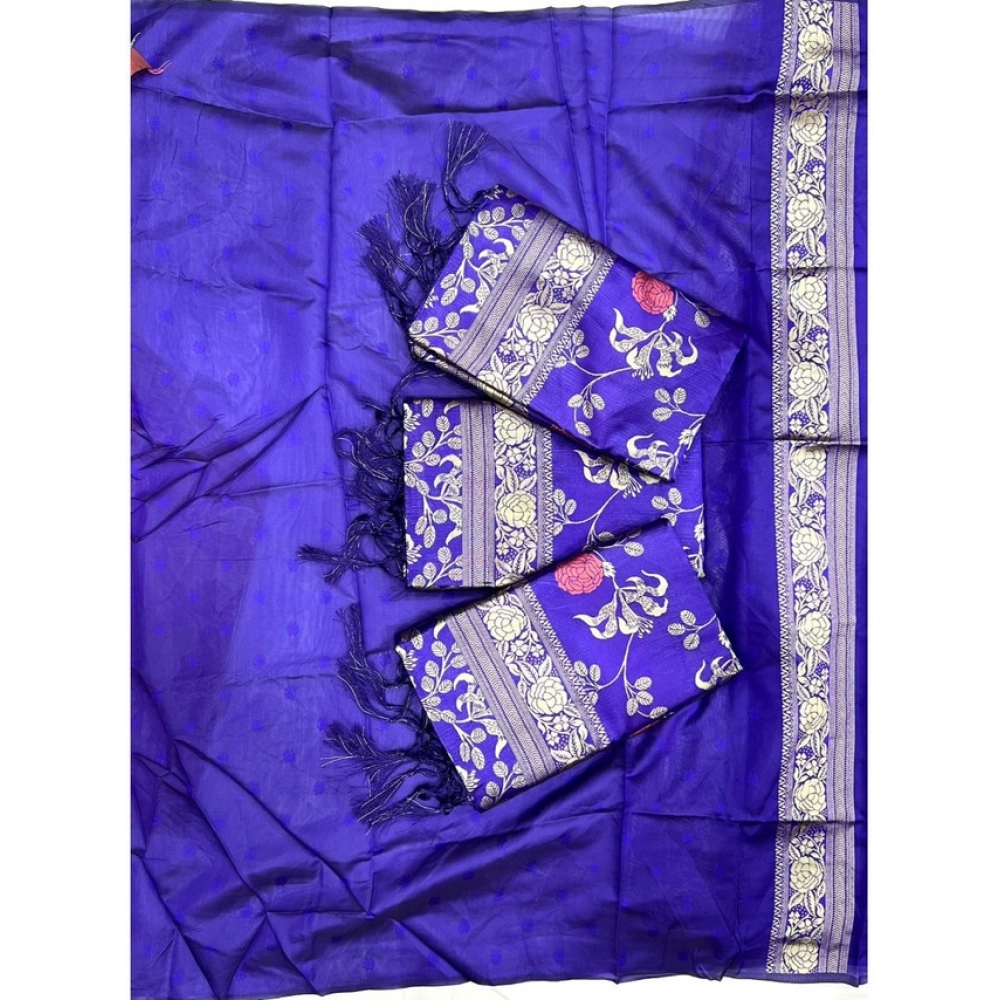 Women's Soft Litchi Silk Jacquard Work Saree With Unstitched Blouse 5.5Mtr (Purple) - Image 2