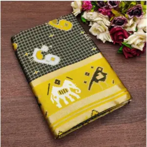 Women's Soft Litchi Silk Jacquard Work Saree With Unstitched Blouse 5.5Mtr (Black)