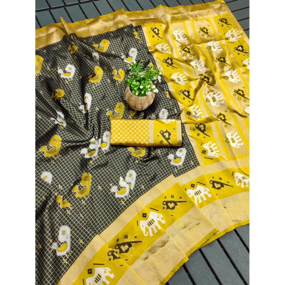 Women's Soft Litchi Silk Jacquard Work Saree With Unstitched Blouse 5.5Mtr (Black) - Image 3