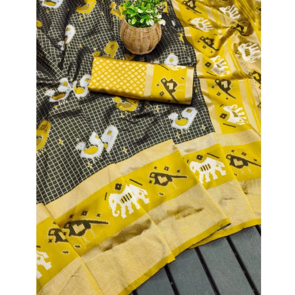 Women's Soft Litchi Silk Jacquard Work Saree With Unstitched Blouse 5.5Mtr (Black) - Image 2