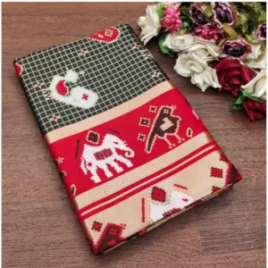 Women's Soft Litchi Silk Jacquard Work Saree With Unstitched Blouse 5.5Mtr (Black-Red)