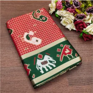 Women's Soft Litchi Silk Jacquard Work Saree With Unstitched Blouse 5.5Mtr (Red-Green)