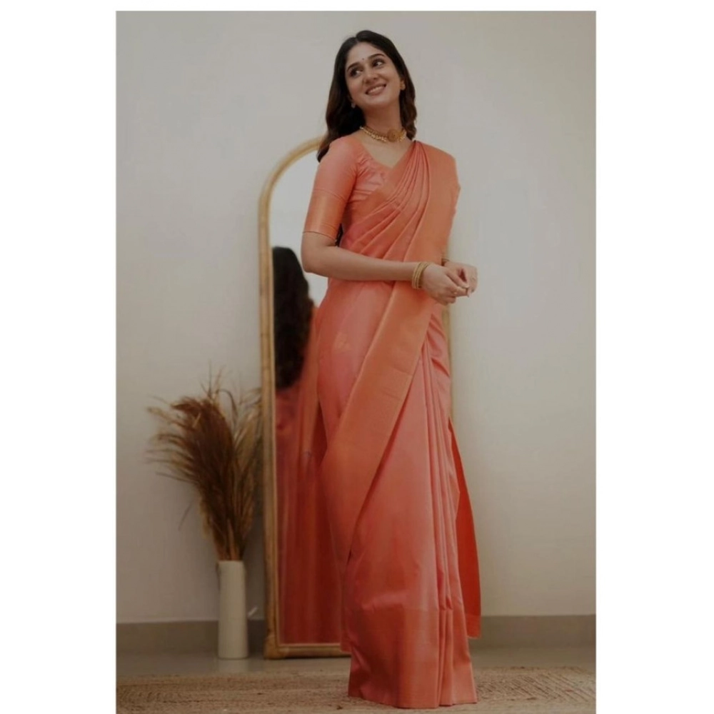 Women's Soft Litchi Silk Jacquard Work Saree With Unstitched Blouse 5.5Mtr (Dark Pink)