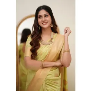 Women's Soft Litchi Silk Jacquard Work Saree With Unstitched Blouse 5.5Mtr (Light Green)