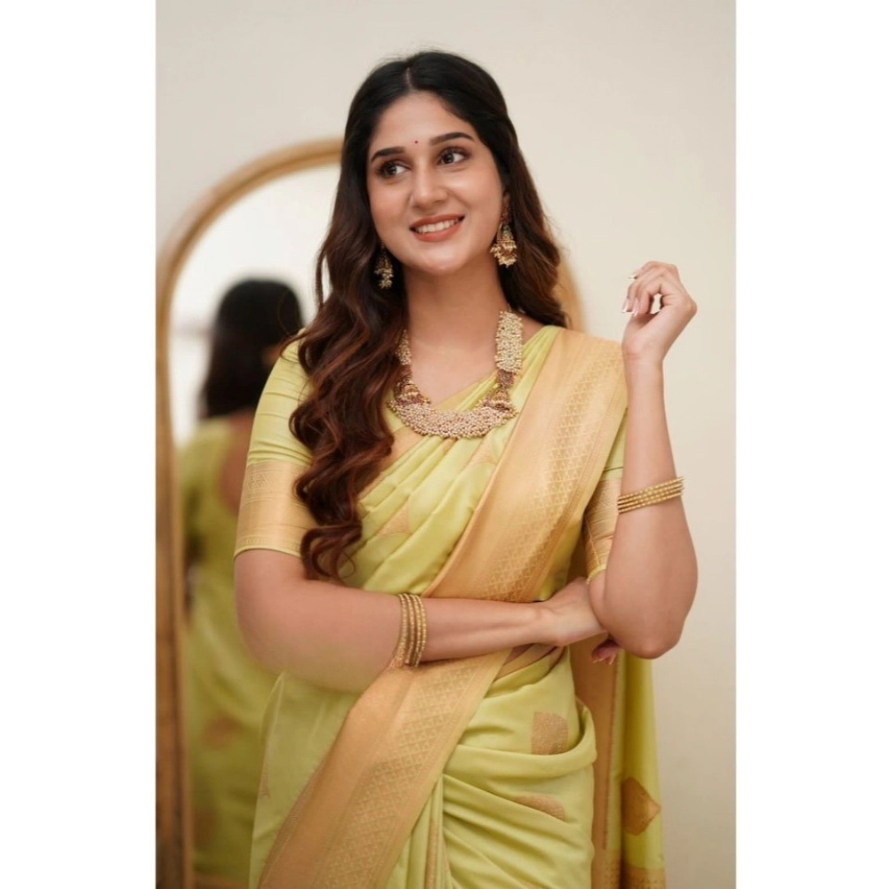 Women's Soft Litchi Silk Jacquard Work Saree With Unstitched Blouse 5.5Mtr (Light Green)