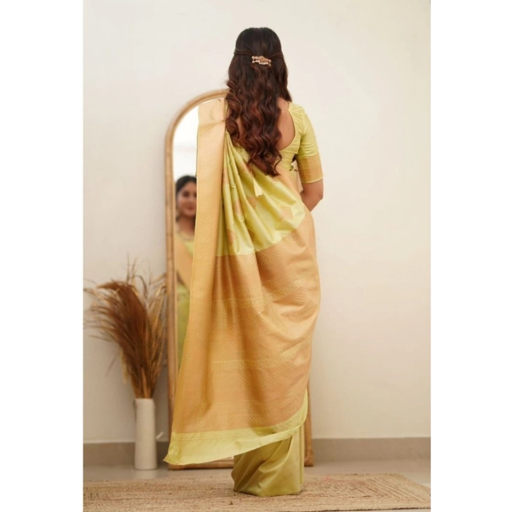 Women's Soft Litchi Silk Jacquard Work Saree With Unstitched Blouse 5.5Mtr (Light Green) - Image 2