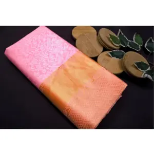Women's Soft Litchi Silk Jacquard Work Saree With Unstitched Blouse 5.5Mtr (Pink)