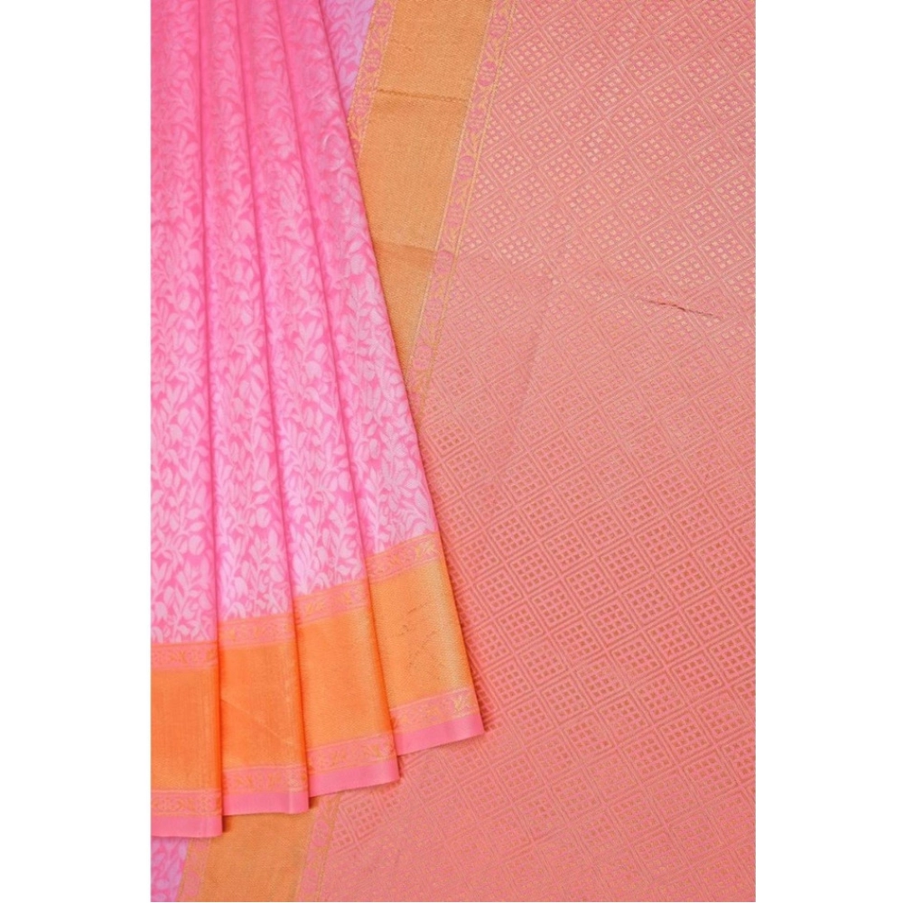 Women's Soft Litchi Silk Jacquard Work Saree With Unstitched Blouse 5.5Mtr (Pink) - Image 4