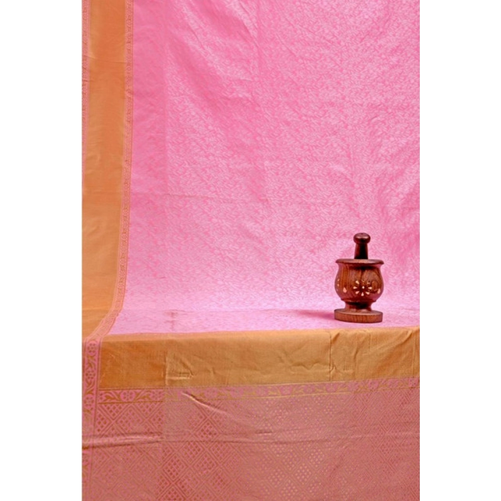 Women's Soft Litchi Silk Jacquard Work Saree With Unstitched Blouse 5.5Mtr (Pink) - Image 3