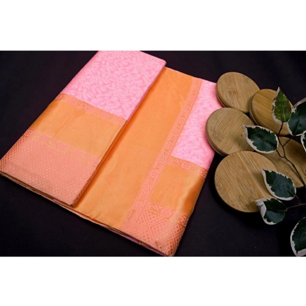 Women's Soft Litchi Silk Jacquard Work Saree With Unstitched Blouse 5.5Mtr (Pink) - Image 2