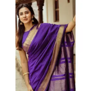 Women's Soft Litchi Silk Jacquard Work Saree With Unstitched Blouse 5.5Mtr (Blue)