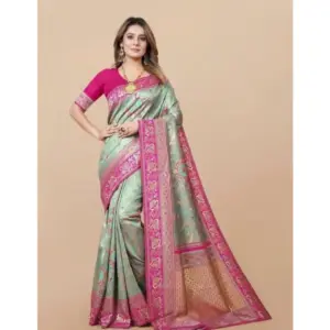 Women's Soft Litchi Silk Jacquard Work Saree With Unstitched Blouse 5.5Mtr (Multicolor)