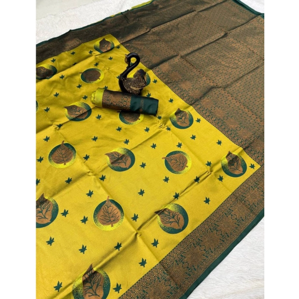 Women's Banarasi Silk Jacquard Work Saree With Unstitched Blouse 5.5Mtr (Yellow)