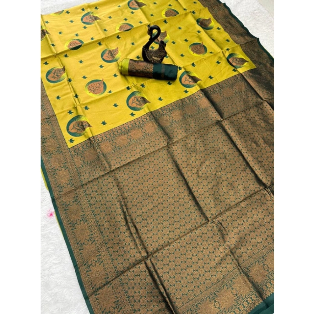 Women's Banarasi Silk Jacquard Work Saree With Unstitched Blouse 5.5Mtr (Yellow) - Image 2