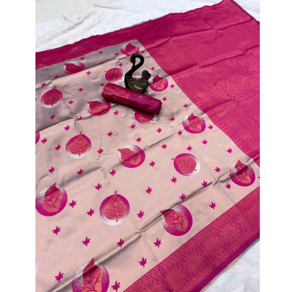 Women's Banarasi Silk Jacquard Work Saree With Unstitched Blouse 5.5Mtr (Pink)