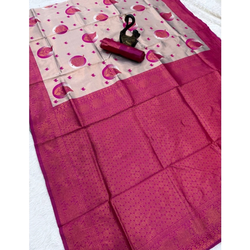 Women's Banarasi Silk Jacquard Work Saree With Unstitched Blouse 5.5Mtr (Pink) - Image 2