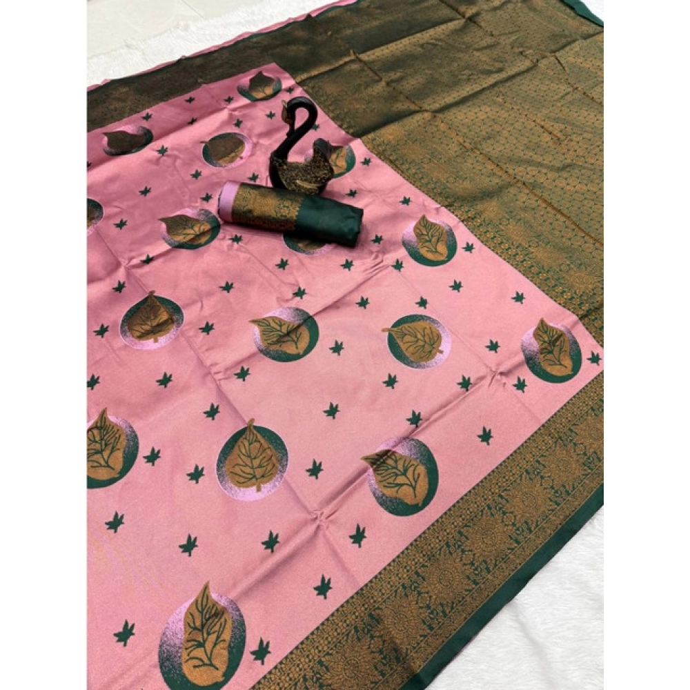 Women's Banarasi Silk Jacquard Work Saree With Unstitched Blouse 5.5Mtr (Light Pink)