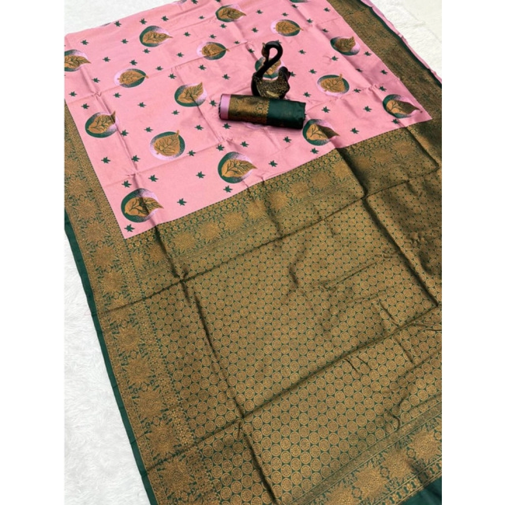 Women's Banarasi Silk Jacquard Work Saree With Unstitched Blouse 5.5Mtr (Light Pink) - Image 2