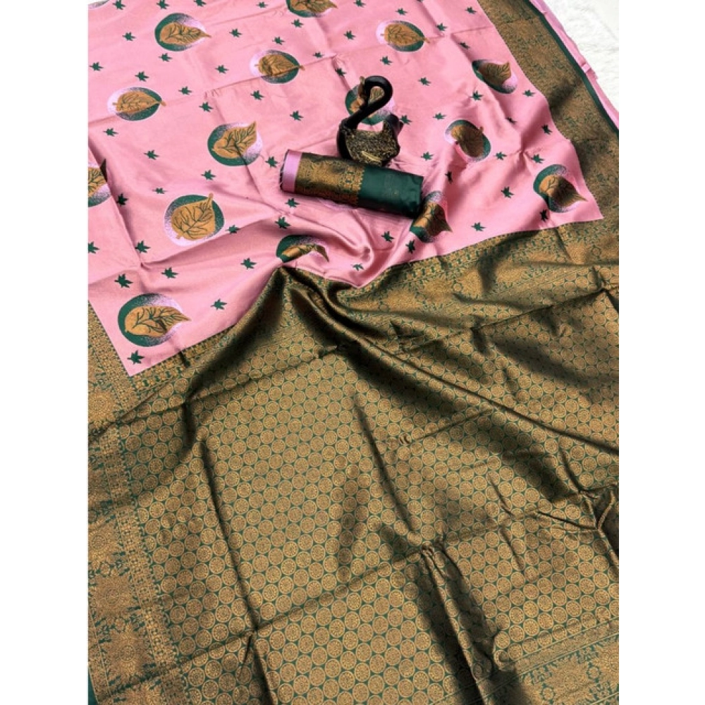 Women's Banarasi Silk Jacquard Work Saree With Unstitched Blouse 5.5Mtr (Light Pink) - Image 3