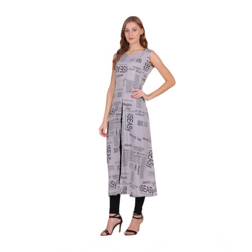 Women's Casual Crepe Sleeveless Slit Dress (Light Grey) - Image 4