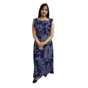 Women's Casual Crepe Sleeveless Dress (Blue)