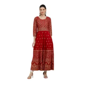 Women's Casual Rayon 3-4th Sleeves Anarkali Kurti (Red)