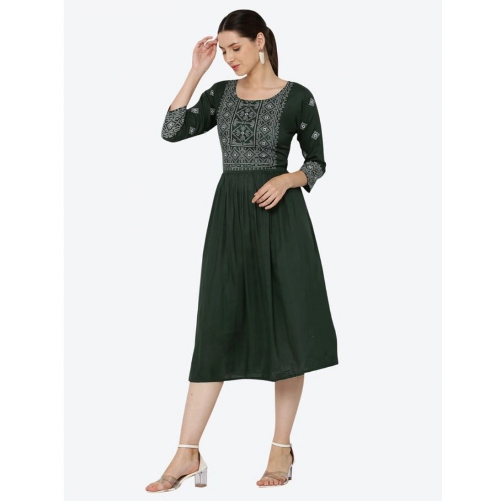 Women's Casual Rayon 3-4th Sleeves Kurti (Green) - Image 5