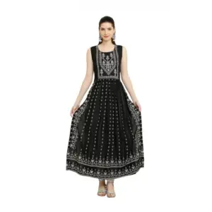 Women's Casual Rayon Sleeveless Kurti (Black)