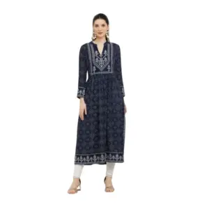 Women's Casual Rayon Full sleeve Kurti (Blue)