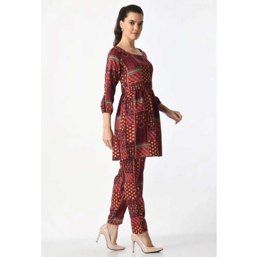 Women's Casual Crepe 3-4th Sleeves Cord Set (Maroon) - Image 4