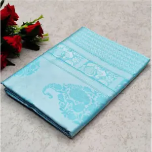 Women's Soft Lichi Silk Printed Saree With Unstitched Blouse 5.5Mtr (Sky Blue)