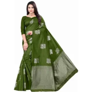 Women's Soft Lichi Silk Printed Saree With Unstitched Blouse 5.5Mtr (Green)