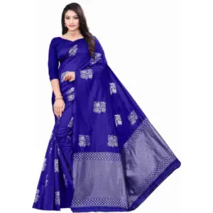 Women's Soft Lichi Silk Printed Saree With Unstitched Blouse 5.5Mtr (Royal-Blue)