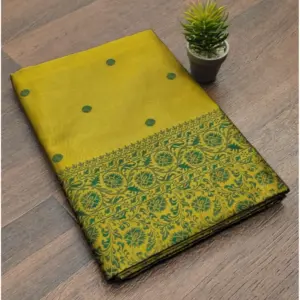 Women's Soft Lichi Silk Printed Saree With Unstitched Blouse 5.5Mtr (Green)