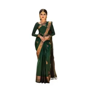 Women's Soft Lichi Silk Printed Saree With Unstitched Blouse 5.5Mtr (Green)