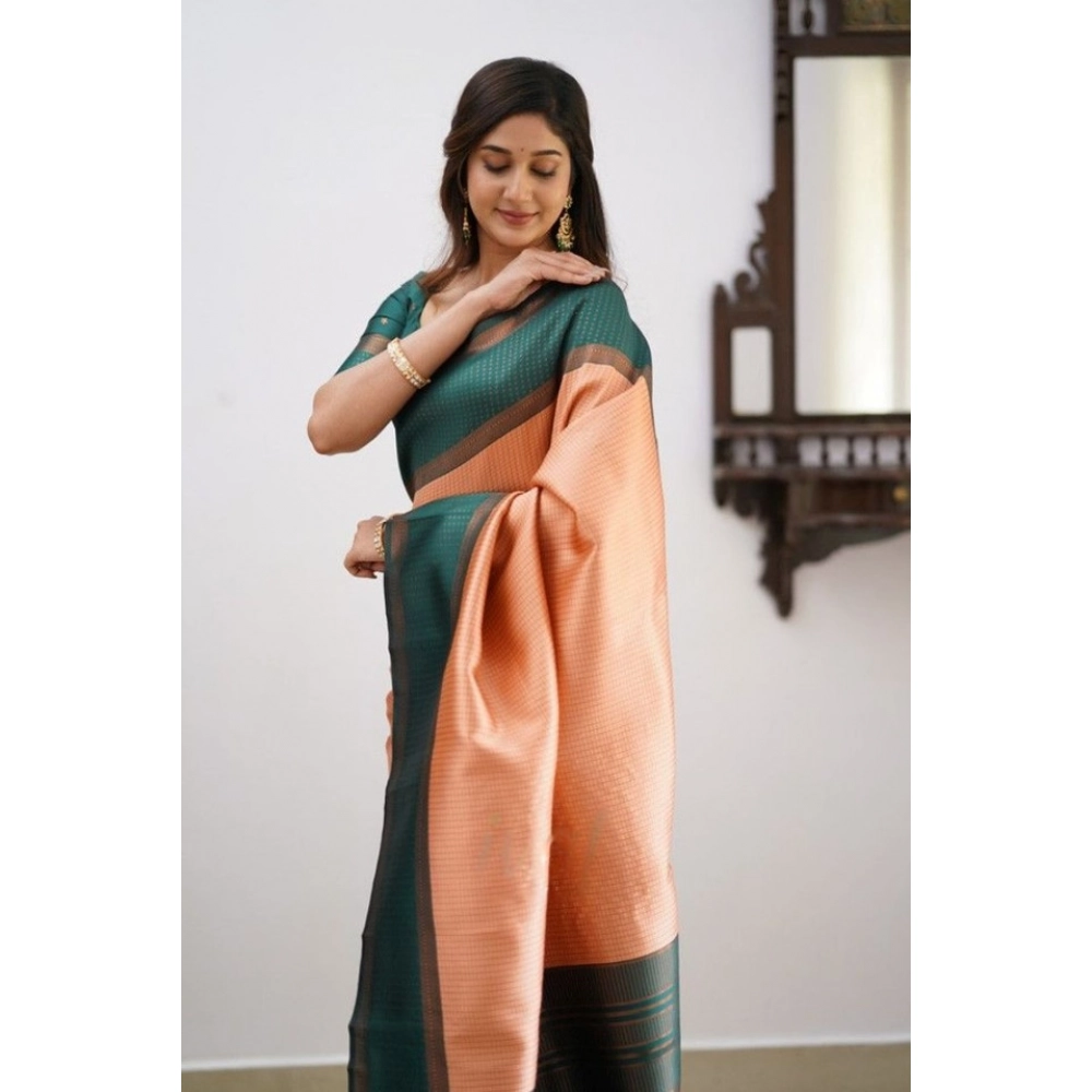 Women's Soft Lichi Silk Printed Saree With Unstitched Blouse 5.5Mtr (Orange) - Image 2